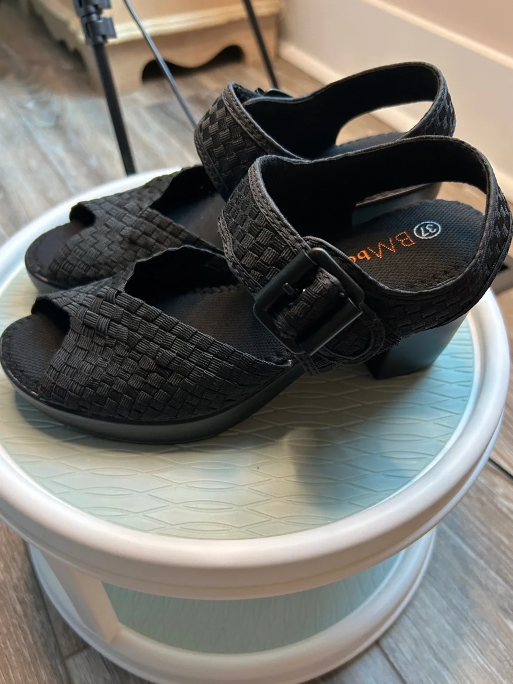 bernie mev. Black Woven Slingback Sandals